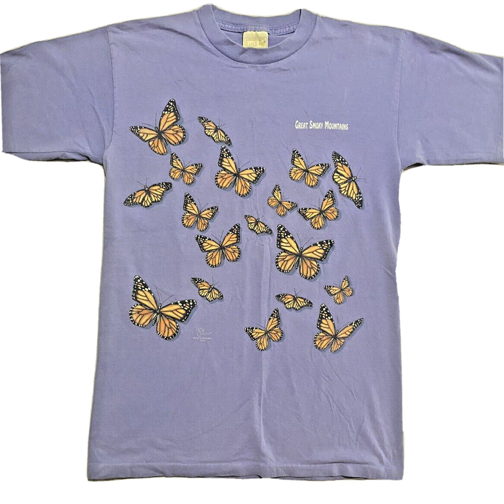 Vintage Y2K 2001 Butterfly Great Smoky Mountains Purple Graphic Cotton Shirt